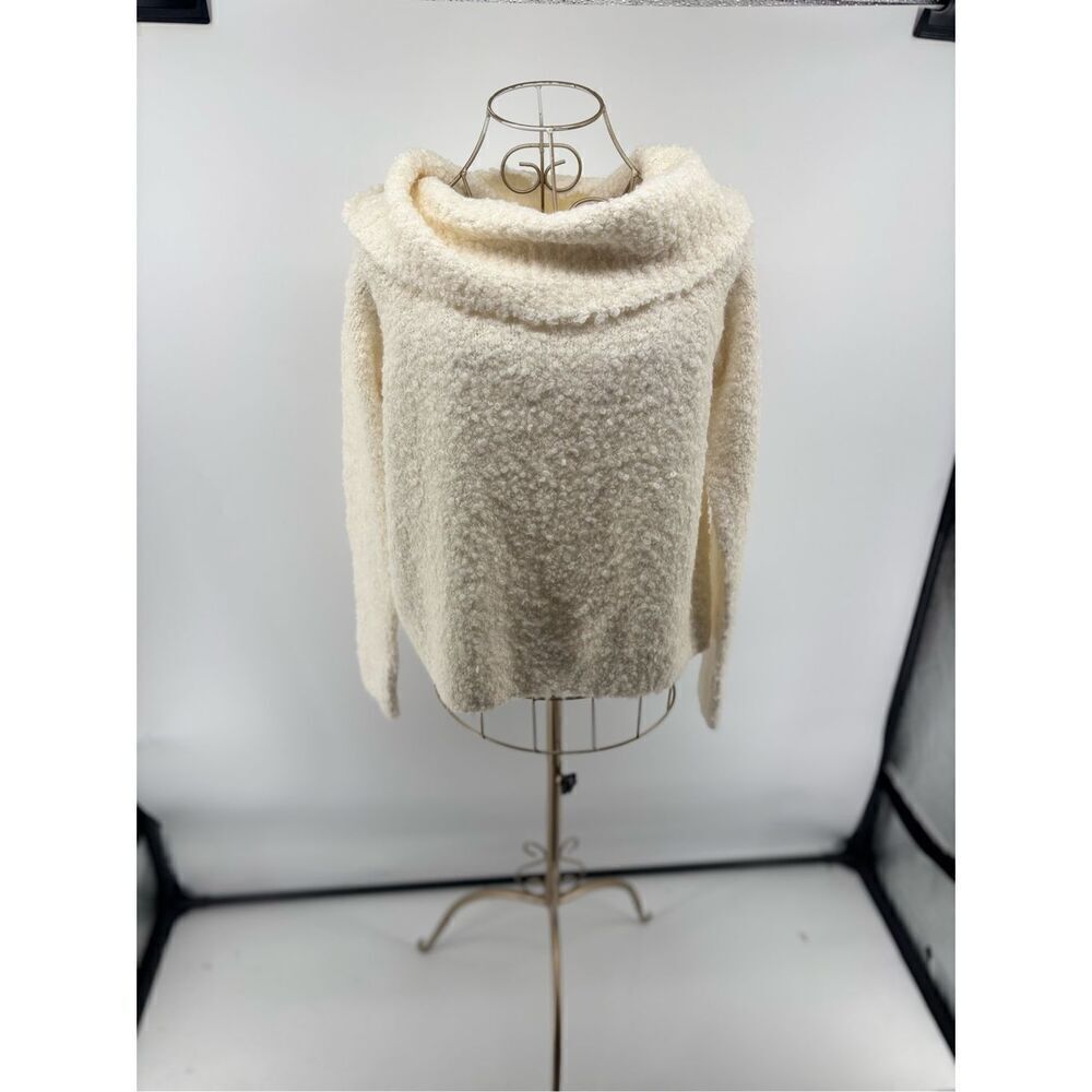 Cinq à Sept Boucle Cowl Neck Sweater Cream Alpaca Blend Size S